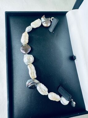 Baroque Pearl Link Bracelet - White & Gray